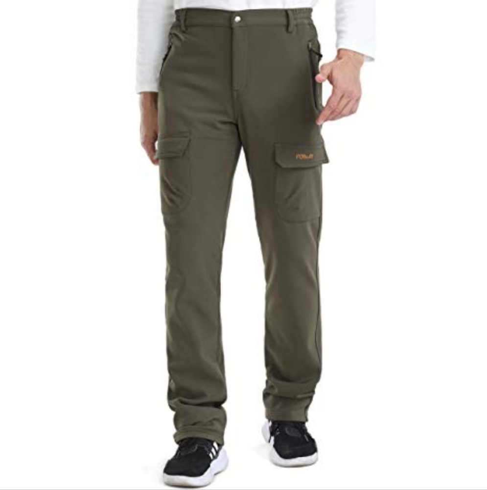 Nonwe Men's Warm Windproof Zipper Pockets Snow Pants Fleece Mountain Sz XL Olive - Picture 2 of 12